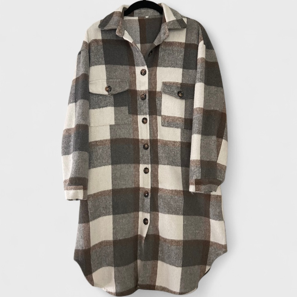 Gingham Button Down Lightweight Shacket Size Small - image 3